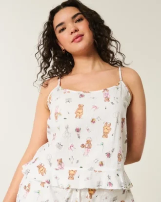 Rüschen-Seersucker-Schlaf-Tanktop Rüschen-Seersucker-Schlaf-Tanktop