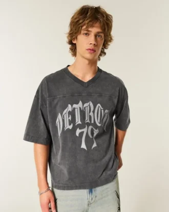 Schweres, baggy geschnittenes Detroit Graphic Football T-Shirt