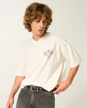 Schweres, baggy, kurzes Los Angeles Graphic Football T-Shirt