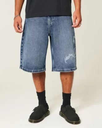 Scorpion Graphic Super Baggy Denim Shorts
