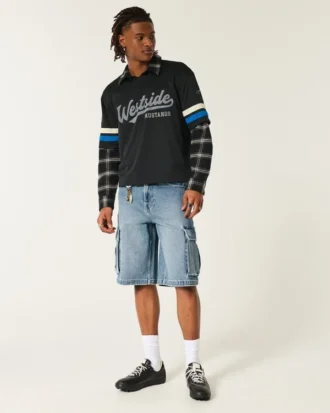 Superbaggy-Cargoshorts aus mittelblau gewaschenem Denim