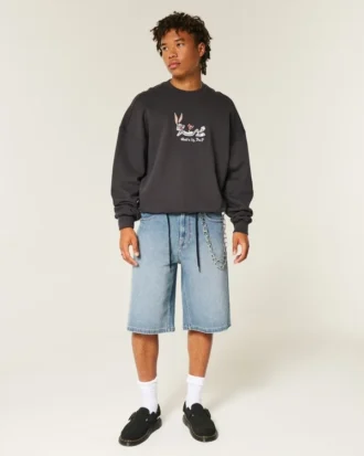 Superbaggy-Jeansshorts in mittlerer Waschung