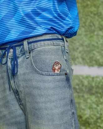 Taz Graphic Medium Wash Super Baggy Denim Shorts