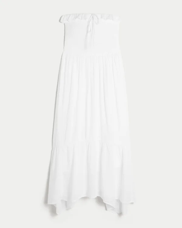 Trägerloses Maxikleid mit Smokarbeit Trägerloses Maxikleid mit Smokarbeit