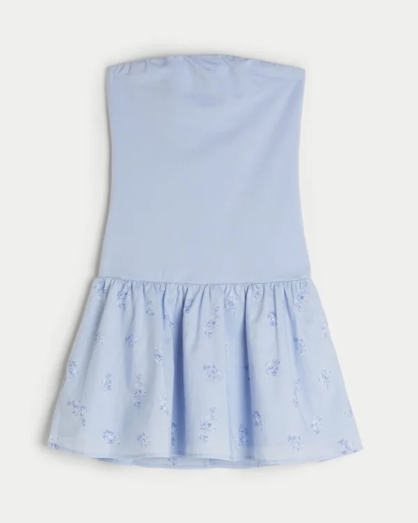 Trägerloses Minikleid aus Strickgewebe mit tiefem Taillenbund Trägerloses Minikleid aus Strickgewebe mit tiefem Taillenbund