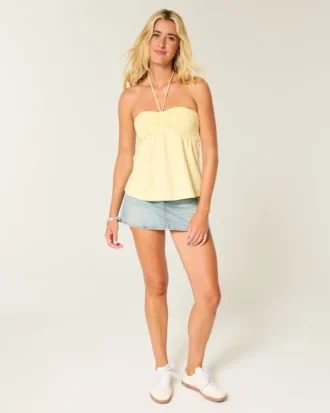 Trägerloses, tailliertes Babydoll-Oberteil