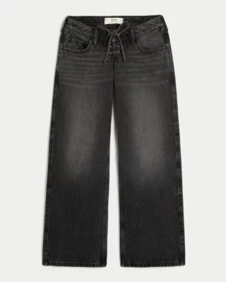 Ultra Low-Rise Washed Black Lace-Up Baggy Jeans Ultra Low-Rise Washed Black Lace-Up Baggy Jeans