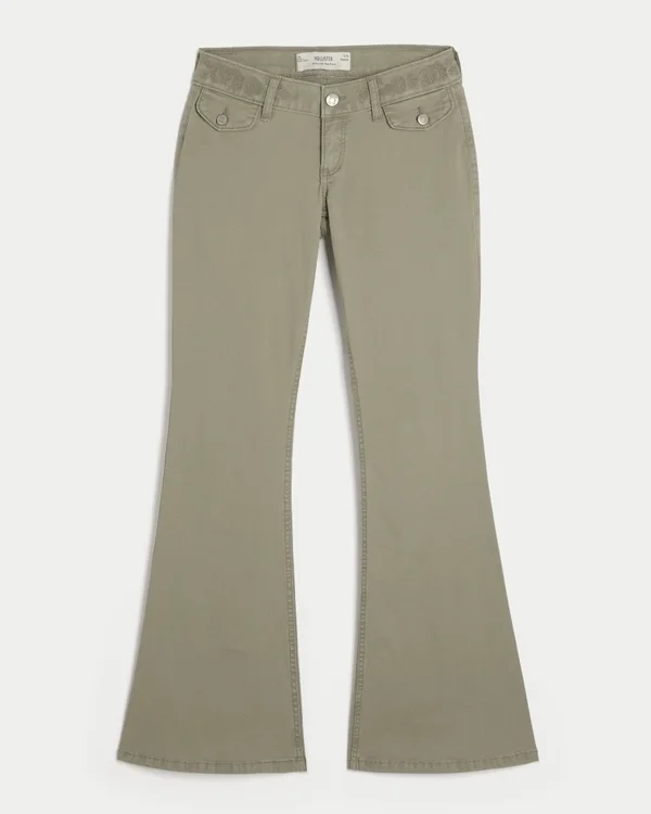 Ultra-niedrig geschnittene, bestickte Flare-Hose Ultra-niedrig geschnittene, bestickte Flare-Hose