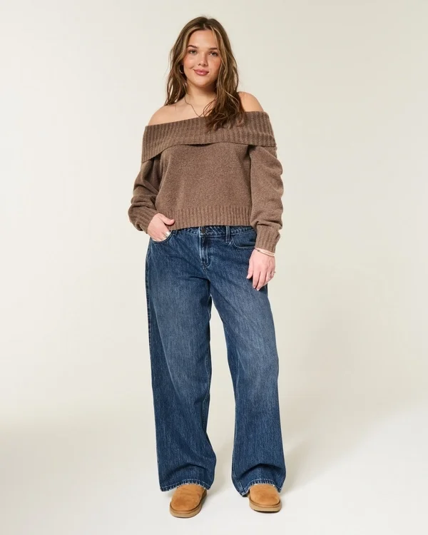 Verstellbare Taille, niedrige Leibhöhe, dunkle Waschung, Baggy-Jeans Verstellbare Taille, niedrige Leibhöhe, dunkle Waschung, Baggy-Jeans