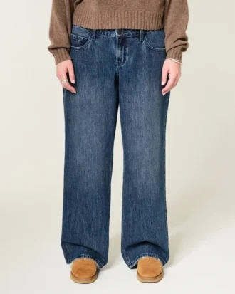 Verstellbare Taille, niedrige Leibhöhe, dunkle Waschung, Baggy-Jeans