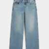 Verstellbare Taille, niedrige Leibhöhe, mittelblaue Baggy-Jeans Verstellbare Taille, niedrige Leibhöhe, mittelblaue Baggy-Jeans