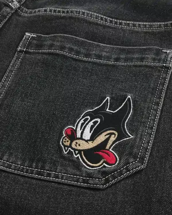 Washed Black Cat Graphic Super Baggy Denim Shorts Washed Black Cat Graphic Super Baggy Denim Shorts