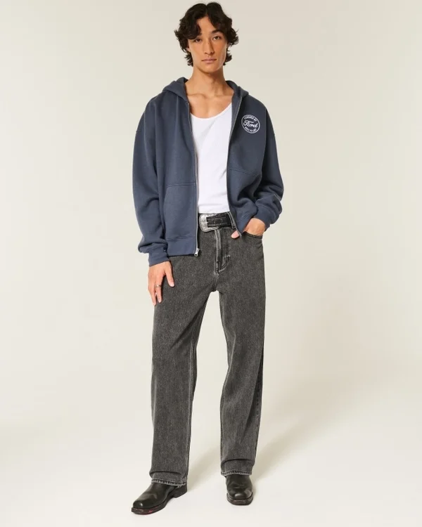 Washed Black Logo Graphic Baggy Jeans Washed Black Logo Graphic Baggy Jeans