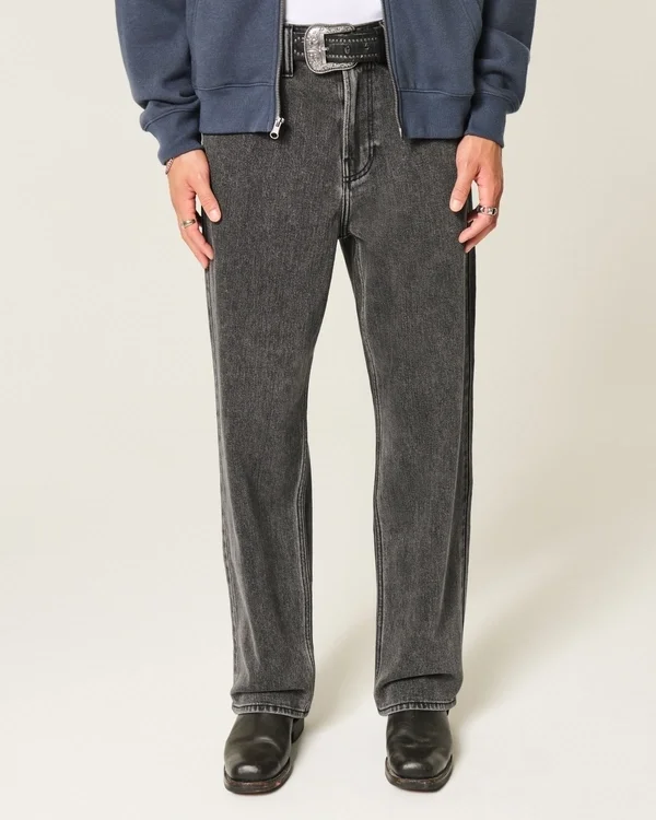 Washed Black Logo Graphic Baggy Jeans Washed Black Logo Graphic Baggy Jeans