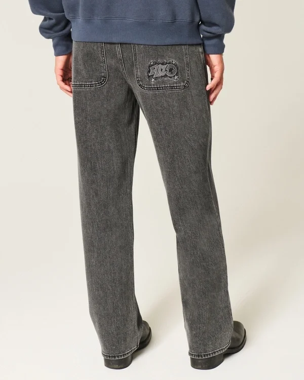 Washed Black Logo Graphic Baggy Jeans Washed Black Logo Graphic Baggy Jeans