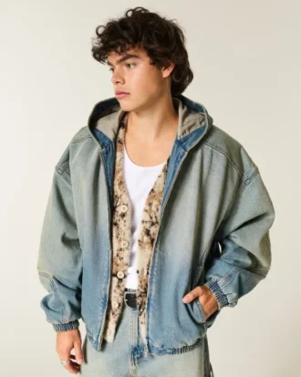 Washed Denim Skaterjacke