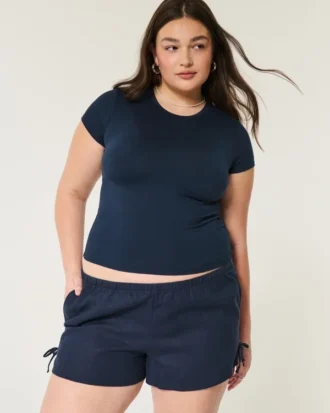 Weiche Shorts mit seitlicher Schleife aus Leinenmischung