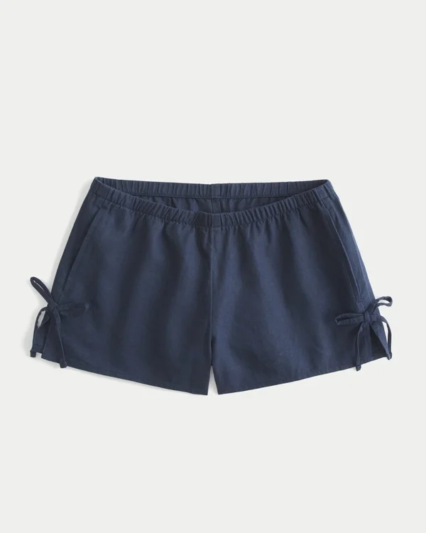Weiche Shorts mit seitlicher Schleife aus Leinenmischung Weiche Shorts mit seitlicher Schleife aus Leinenmischung