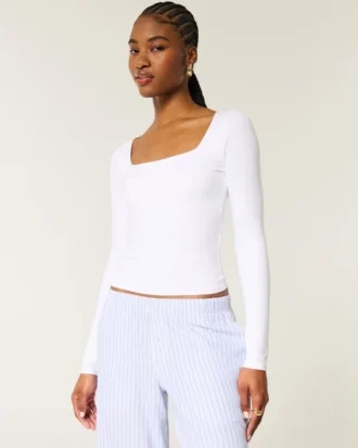 Weiches, nahtloses Stretch-Oberteil mit quadratischem Ausschnitt