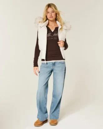 Y2K-Weste mit Kapuze und Kunstfellbesatz