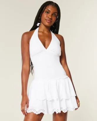 Zweistufiges Smock-Halterkleid mit Rock